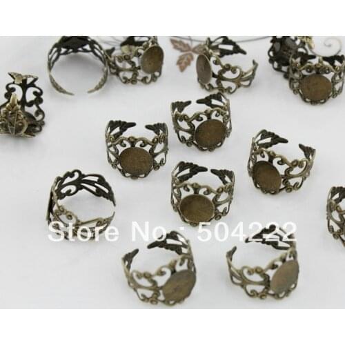 100pcs tique Bronze Victorian Filigree Ring Bases - 10mm Pad Adjustable backs lead and nickle free