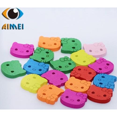 100pcs/lot Cartoon Animal Wooden Buttons With Cat Children DIY Clothing Button Clothes Accessories Decorative Wood Buttons