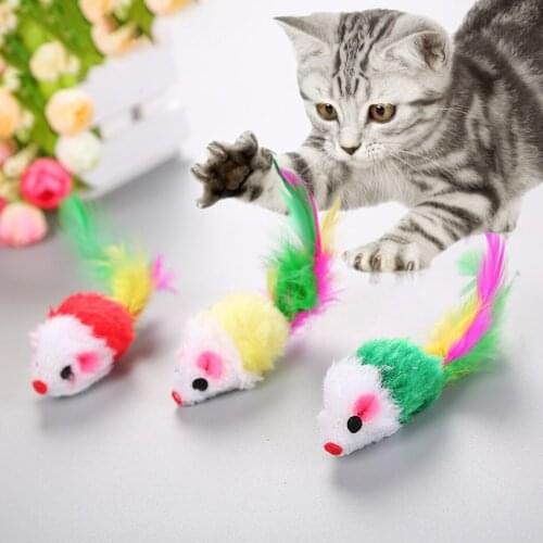 12PCS Random Color Mouse Cat Toy Realistic Fake Feather Fun Cat Play Mouse Kitten Chew Mouse Training Toys Interactive Toys