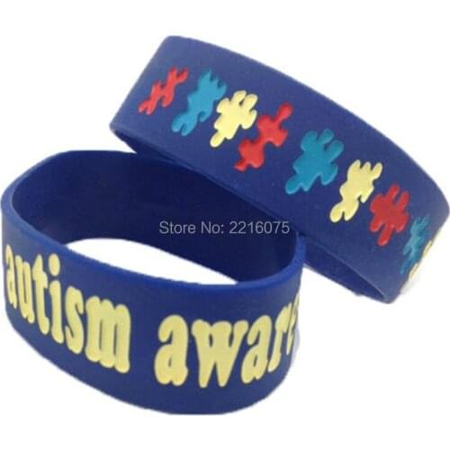 300pcs one inch Autism Awareness Thick 1" Puzzle Pieces wristband silicone bracelets free shipping by DHL express