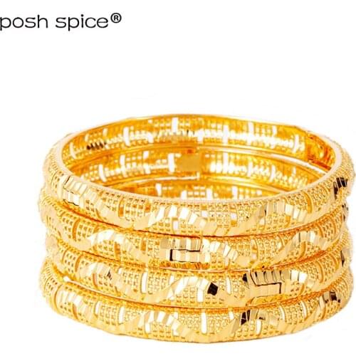 4pcs Dubai Bangles for Women Indian Bracelets Arabic Bangles with Charm Ethiopian African Gold Bracelets&Bangles Bridal Jewelry