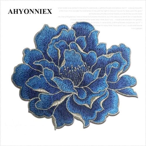 AHYONNIEX 9 Colors High Quality Clothing Garment Applique Embroidered Flower Patches Sew On Peony Patch Without Glue