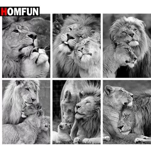 HOMFUN Diamond painting "Animal lion family" Full Square/Round Drill Wall Decor Inlaid Resin Embroidery Craft Cross stitch