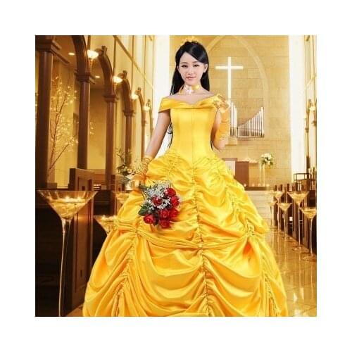 Free shipping Adult Women Beauty and The Beast Princess Belle Costume Fancy Dress size S-2XL