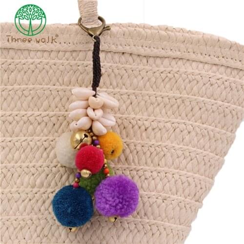 Bohemia Jewelry Shell Pompom Tassel Charms Key Chain Women Pendant Ball Keyring Bag Car Hanging
