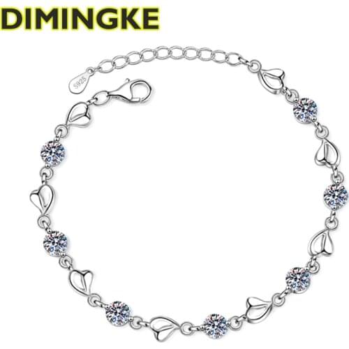 DIMINGKE Real 0.35CT 7 Moissanite Bracelets Passed Diamond Test 100% S925 Sterling Silver Jewelry Wedding Party Woman Gift