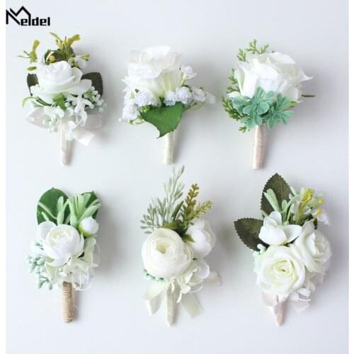 Meldel Corsage Men Wedding Rustic Boutonniere White Bridal Wrist Corsage Bridesmaid Groomsmen Party Meeting Personal Decorations