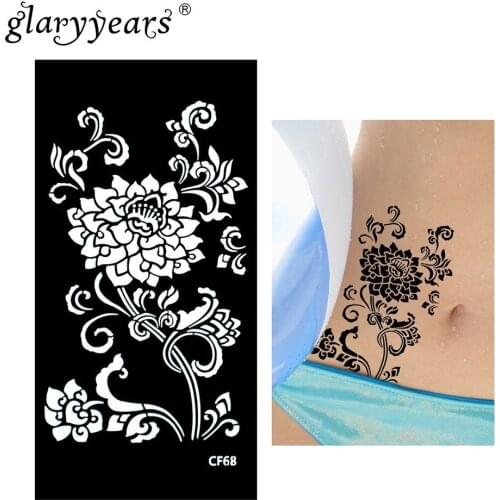 Glaryyears Black Flower Makeup Henna Tattoo Stencil Paste Drawing Lady Body Art Tattoo Stencil Sexy Product Waterproof HN-CF68