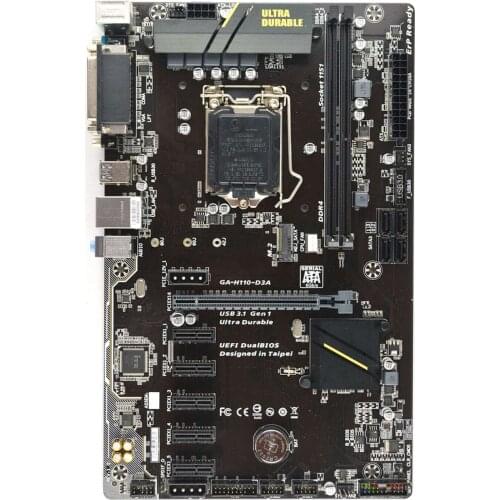 DDR4 SDRAM Gigabyte GA-H110-D3A ATX LGA 1151 Intel Mining Motherboard w/ IO Shield 3x PCI Express 3.0 x16 2.8 GHz