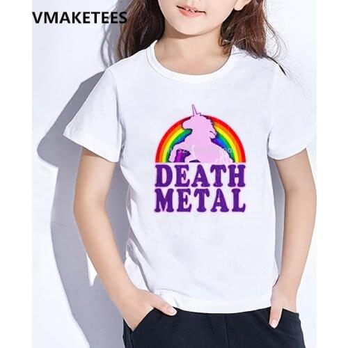 Kids Summer Girls & Boys T shirt Children Rainbow Unicorn Death Metal Cartoon Print T-shirt Casual Funny Baby Clothes,HKP2164