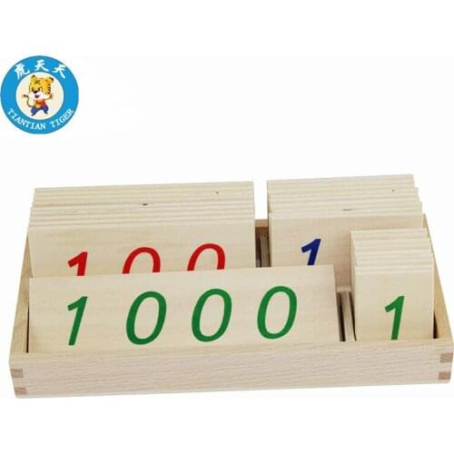 Montessori Kids Toys Mathematics Preschool Teaching Material Small Wooden Number Cards With Box (1-3000)