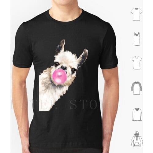 Bubble Gum Sneaky Llama In Blue T Shirt Diy Big Size 100% Cotton Llama Cute Adorable Memes Chewing Gum Bubble Pink Alpaca