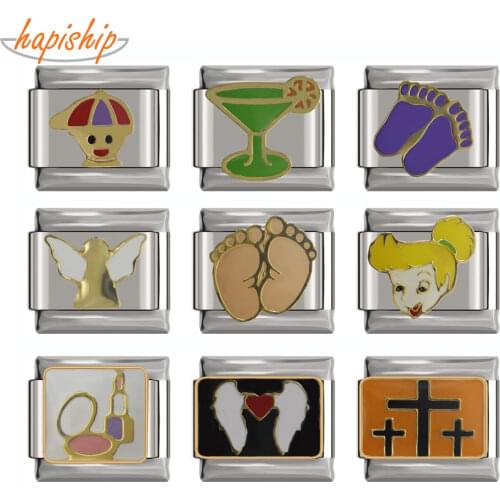 Hapiship 2018 New Top 9mm Width Original Daisy Cross Angle Footprint Italian Charm Bracelet Stainless Steel Jewelry Making DJ093