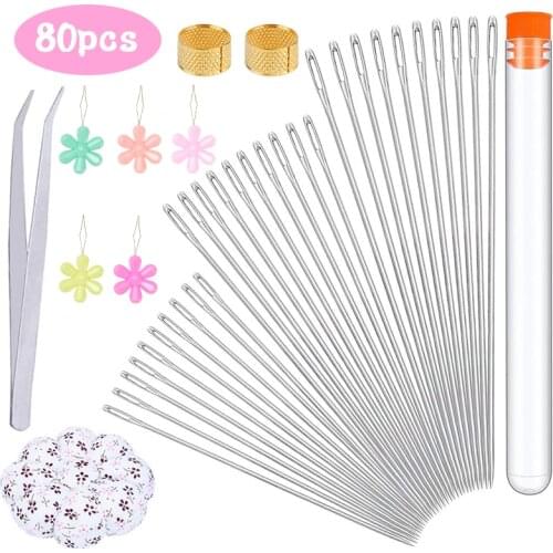 LMDZ 70 Pcs Stainless Steel Long Straight Beading Needles+10 Pcs of Base Tools Needle Bottle, Bead Needle Threaders, For Diy
