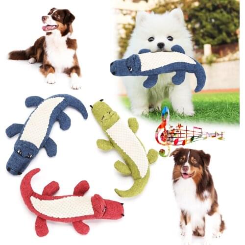 Pet Dog Toy Linen Plush Crocodile Animal Toy Dog Chew Squeaky Noise Toy Cleaning Teeth Interactive Doll Chew Training Supplies