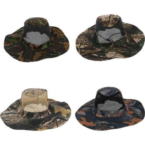 Camouflage Wide Brim Hat Fishing Bucket Bonnie Safari Sun Cap Windproof Polyester Fishing Caps for Women Men
