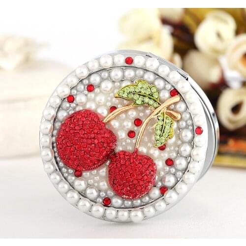 Free Customized Engraving,Mini Pocket Beauty Cosmetic makeup mirror,Magnifying mirror makeup,Bling cute cherry,Wedding Gifts
