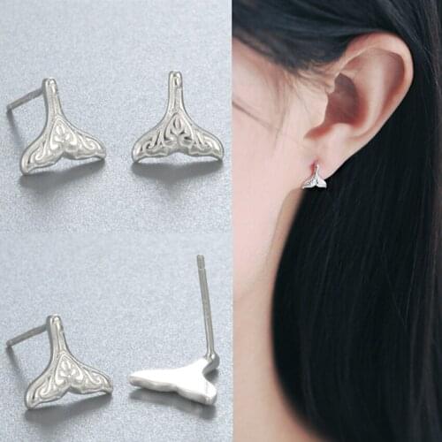 Kinitial Trendy Whale & Dolphin Mermaid Tail Stud Earrings for Women Wedding Earrings Geometric Charm Triangle Pendients Jewelry