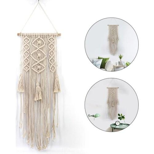 Macrame Woven Wall Hanging Boho Chic Bohemian Room Geometric Tapestry Art Beautiful Apartment Dorm Room Decoration 50*95 cm