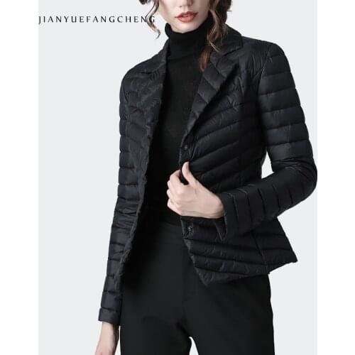 Fashion Suit Collar Women Winter Down Jacket Elegant Slim Warm Lightly Puffer Coat Outwear Plus Size 3 Buttons Duck Down Jackets