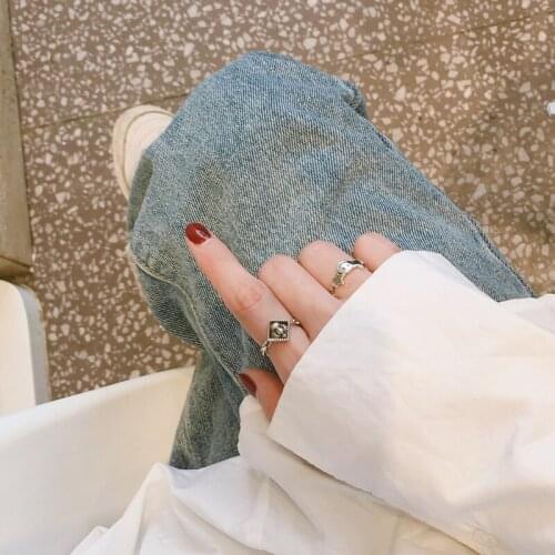 Hollow Crown Smile Star Rings Set Original 925 Sterling Silver Hot Girl Classic Vintage Female Fashion Unique Design Kpop