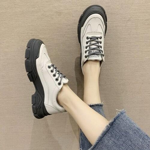 2021 New Four Seasons lace-up white shoes, womens flat leather shoes, womens whiteboard casual shoes, womens sports shoes