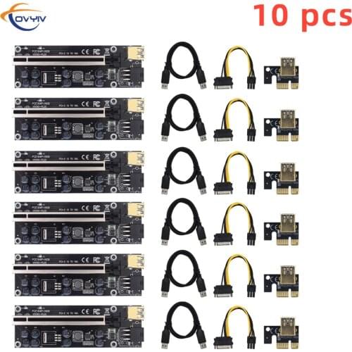 COVYIV Newest 009s Plus PCI-E Riser PCIE PCI E Express Card GPU 1X to X16 USB 3.0 6pin SATA Adapter Cable Riser For BTC Mining