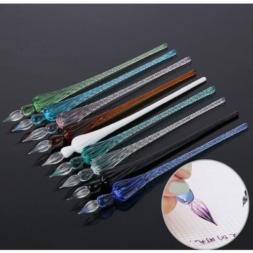 1PC 9 Colors Crystal Glass Dip Pen Filling Ink Fountain Pen Signature Writing Pen Calligraphy Handmade Art Painting Accessory