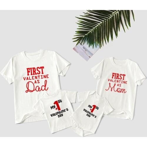 First Valentine As Mom/dad Family Matching Clothes Women Day Mother Baby Boy Kid Short Sleeve Valentine Top