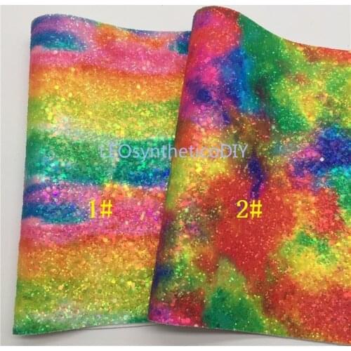 Rainbow Chunky Glitter Vinyl Fabric Sheet Felt Backing Synthetic Leather Faux Vinil For Bows Earrings DIY A4 SIZE 6S66A