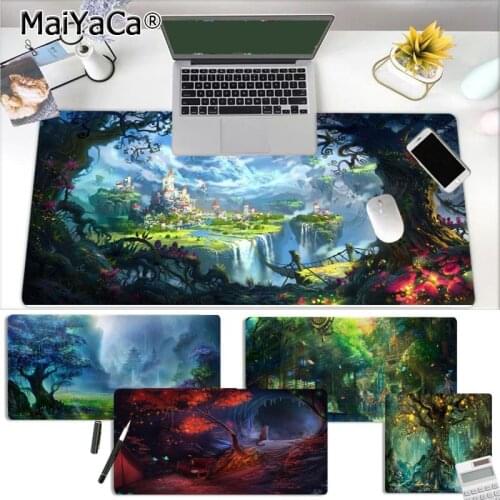 MaiYaC Fantasy Forest Green Landscape Tree Keyboards Mat Rubber Gaming mousepad Mat Size for CSGO Game Player Desktop Computer