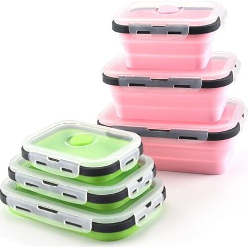 Silicone Lunch Box Collapsible Food Storage Containers 3 Pcs Set for Kids or Kitchen