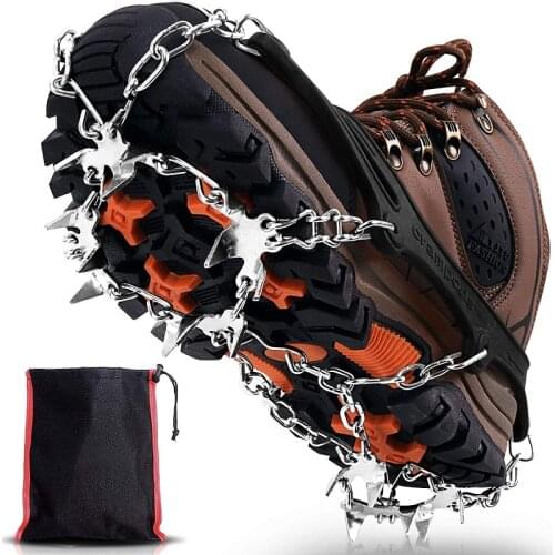 1 Pair 19 Teeths Ice Snow Climbing Gripper Stainless Steel Anti-Slip Crampons Shoe Cover Spikes Crampons Cleats Outdoor Sports