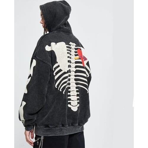Y2K Harajuku Korean style loose Skull print goth Grunge long-sleeved hooded coat solid color retro shirt student girl top