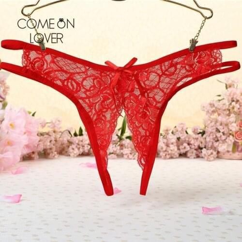 Comeonlover Womens Underwear Lingerie Lace G-strings Panties M Size Open Back Hollow Out Culotte Sex Lace Thong Panties PI5132