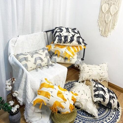 Bohemia Tassels 30x50cm White Cushion Cover Couch Handmade Square Pillow Case Pillow Cover 45x45cm Home Decoration Sofa