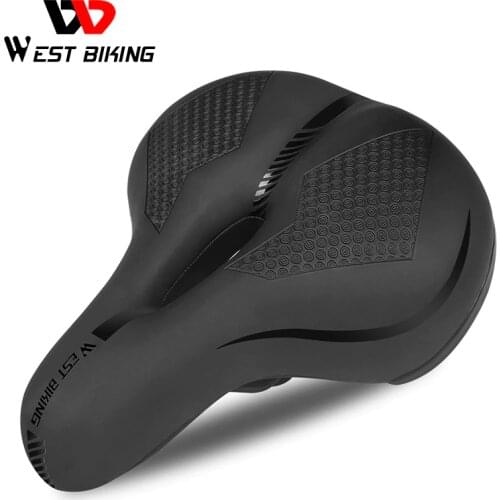 WEST BIKIMG Bike Saddle Comfortable MTB Bicycle Saddle Wide Seat Cushion with Reflective Strap Shock Absorption Cycling Saddles