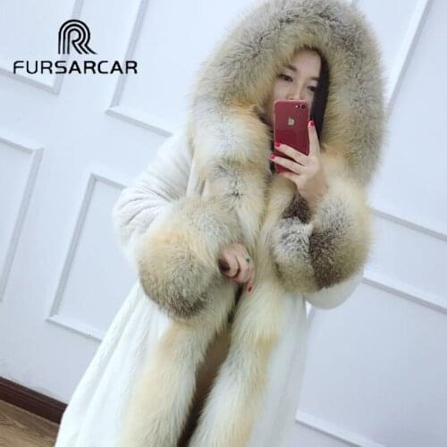 FURSARCAR 2021 New Fahion Genuine Natural Mink Fur Coat With Real Fox Fur Collar For Women Winter Luxury Trendy Outerwear Jacket