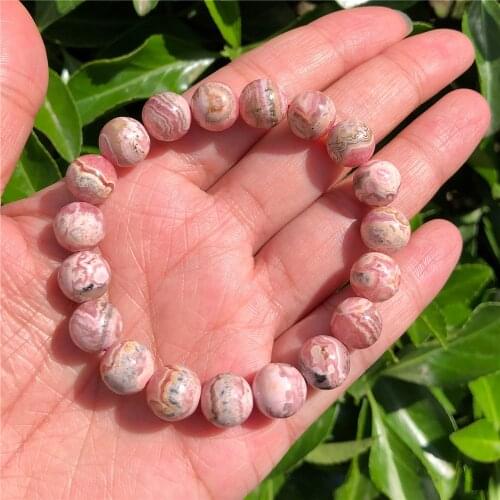 Natural Rhodochrosite Bracelet Round Bead Crystal Quartz Healing Stone Women Jewelry Gift