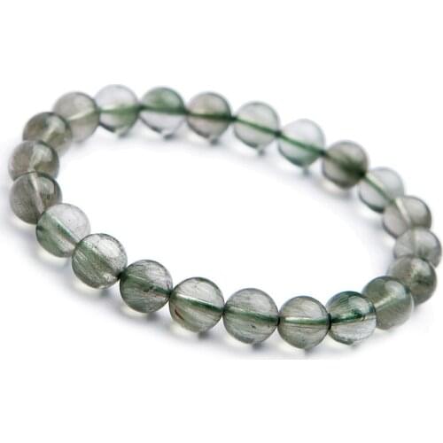 2018 Newly Genuine Natural Green Rutilated Quartz Drop Shipping Women Femme Charm Stretch Round Crystal Bead Trendy Bracelet 8mm