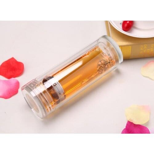 1PC 300ml 360ml Double glass with transparent filter and lid high temperature resistant glass water bottle KD 1472