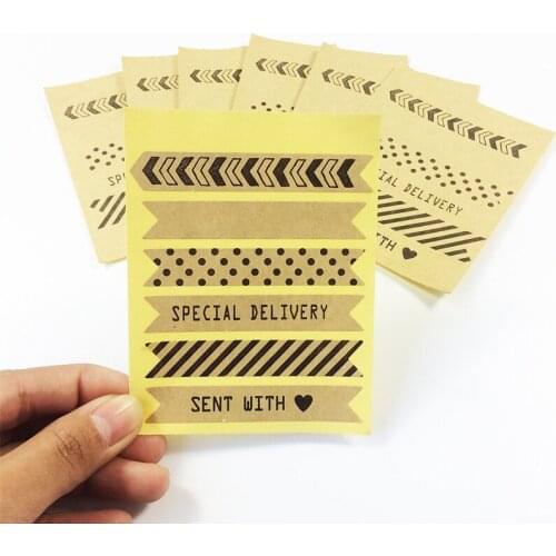 60pcs/lot Vintage Cute Stripe Design Kraft Paper Sticker For Handmade Products DIY Multifunction Gift Sealing Label Sticker
