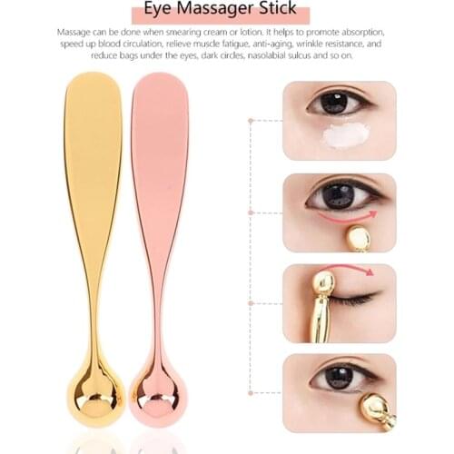 2Color Eye Roller Massage Stick Eye Cream Applicator Cosmetic Spatulas Anti Wrinkle Facial Spoon Gold Alloy Thin Face Care Tool