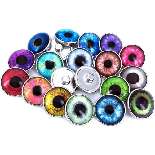 20pcs/lot 18mm 20mm Pupil Eyes Pattern Glass Cabochon Snap Buttons for DIY Snaps Bracelet Necklace Charm Findings N014
