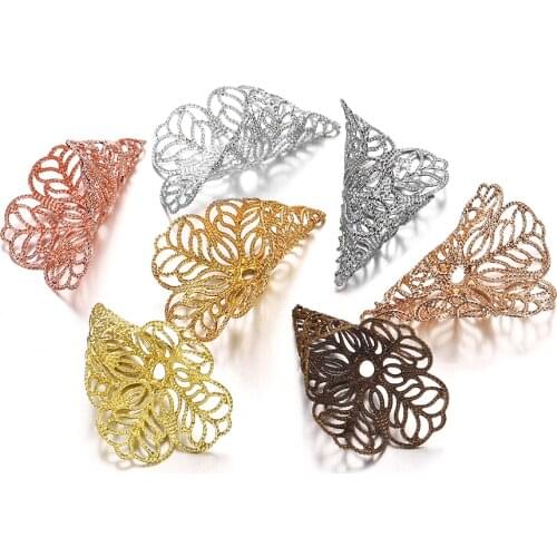 20pcs/lot Copper Charms Bead Caps Filigree Bead Cap Hollow Out Flower End Caps Connector For DIY Jewelry Making Supplies