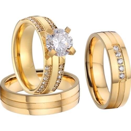 3pcs engagement ring sets cz moissanite diamond Woman Men Marriage 18k Gold Plated Proposal wedding rings for couples