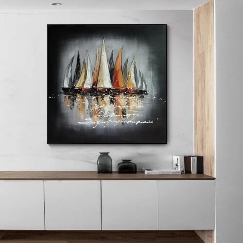 Abstract Sailing Boats on The River Canvas Painting Modern Prints and Posters Wall Art Pictures for Living Room Home Decoration