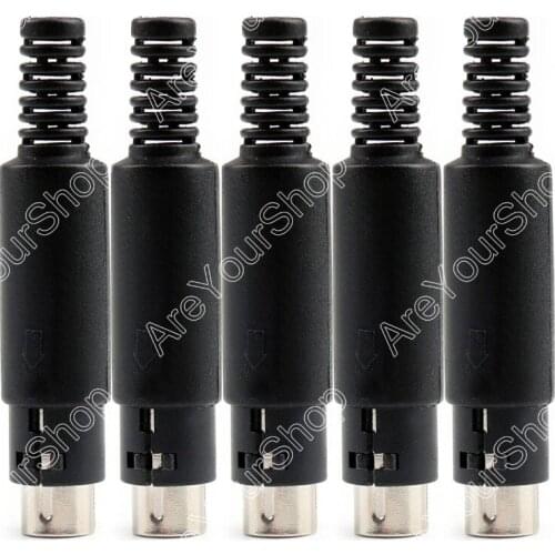 Areyourshop Sale 50 Pcs Mini 7 Pin DIN Male Plug With Plastic Handle Soldering Cable Black Adapter