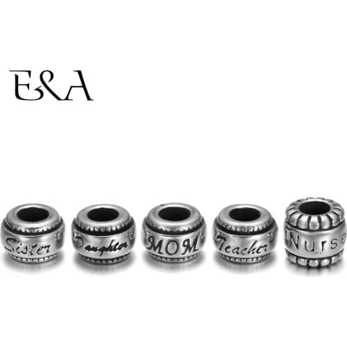 4pieces Stainless Steel Eruopean Beads 5mm Hole Sliders Charms for Pan Snake Chain Bracelet Jewelry Making DIY Accessories