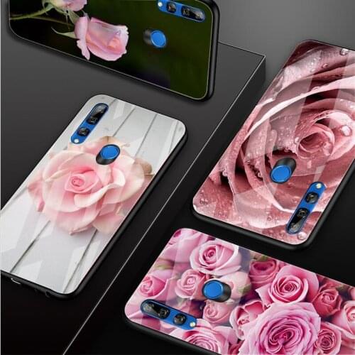 Flowers Rose Tempered Glass Phone Case For Huawei honor 8X 9 10i 20i 20Lite 20Pro 30 Pro Cover Shell
